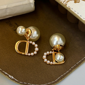 爆款 DICD D家字母珍珠耳环女2026新款 高级感耳钉复古气质独特耳饰