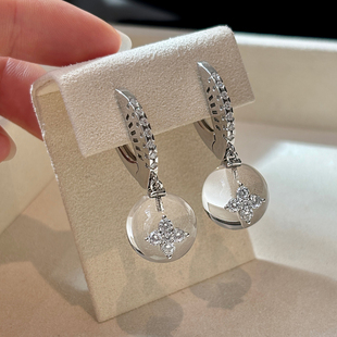 天然白水晶镶钻耳环耳扣女2026新款爆款高级感巨好看耳钉漂亮耳饰