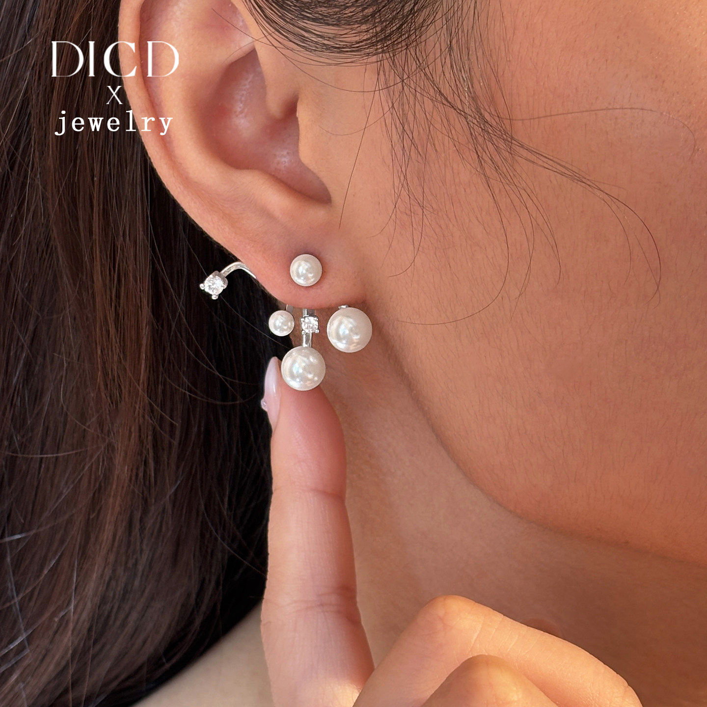 S999纯银不对称钻石珍珠耳环女款2025新款高级感独特秋冬耳钉耳饰