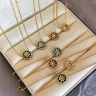 DICD/D家字母八芒星幸运罗盘绿松石项链女生高级感复古锁骨链颈链