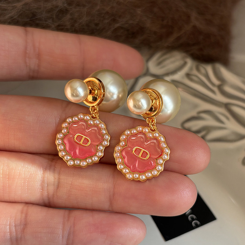DICD/D家字母粉色四叶草珍珠耳环女轻奢小众高级感耳钉玫红色耳饰,饰品/流行首饰/时尚饰品新,耳环,淘宝优惠券,粉丝福利购,淘宝优惠卷