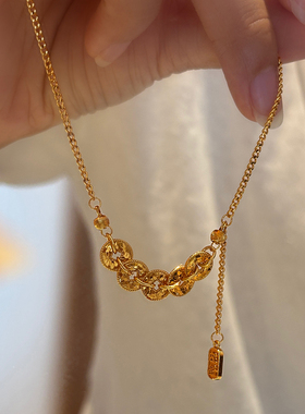 招财纳福铜钱碎冰冰项链女