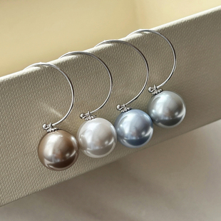 S999通体纯银澳白珍珠耳环耳扣女小众设计师高级感耳钉气质耳饰品