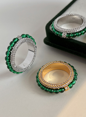 新中式绿玛瑙满钻戒指女