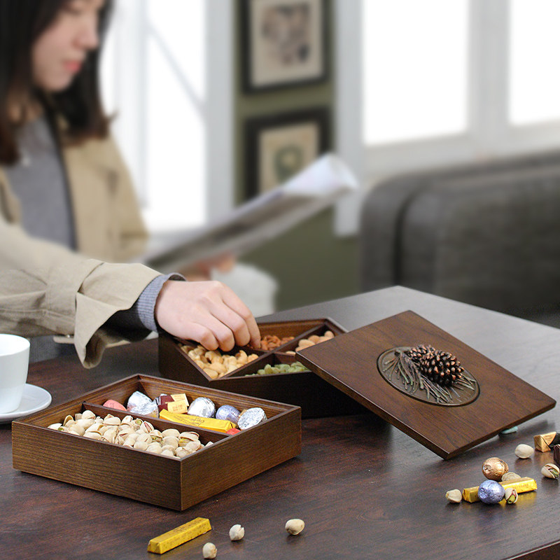 新年糖果盒双层瓜子盘客厅干果盘带盖木质创意家用分格零食收纳盒,餐饮具,果盆/果盘/果篮,淘宝优惠券,粉丝福利购,淘宝优惠卷