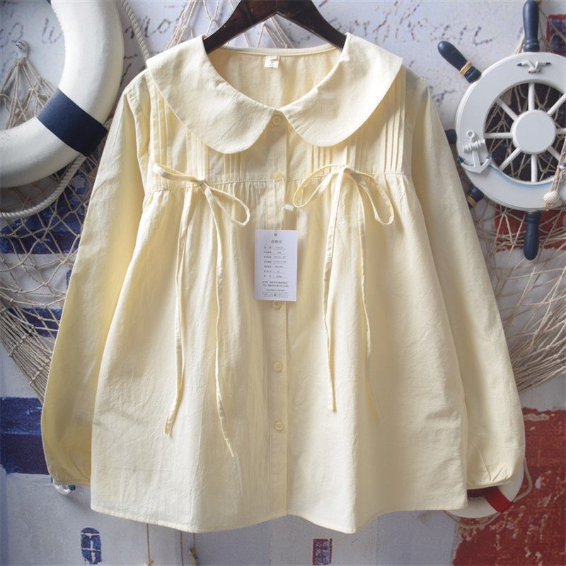 软妹小众风琴褶系带蝴蝶结法式娃娃领宽松纯棉长袖衬衫上衣女,女装/女士精品,衬衫,淘宝优惠券,粉丝福利购,淘宝优惠卷