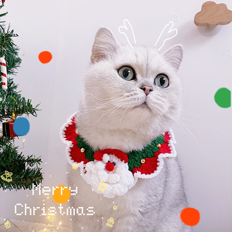宠物圣诞节项圈针织口水巾装饰围兜狗狗围巾猫咪新年围脖宠物用品