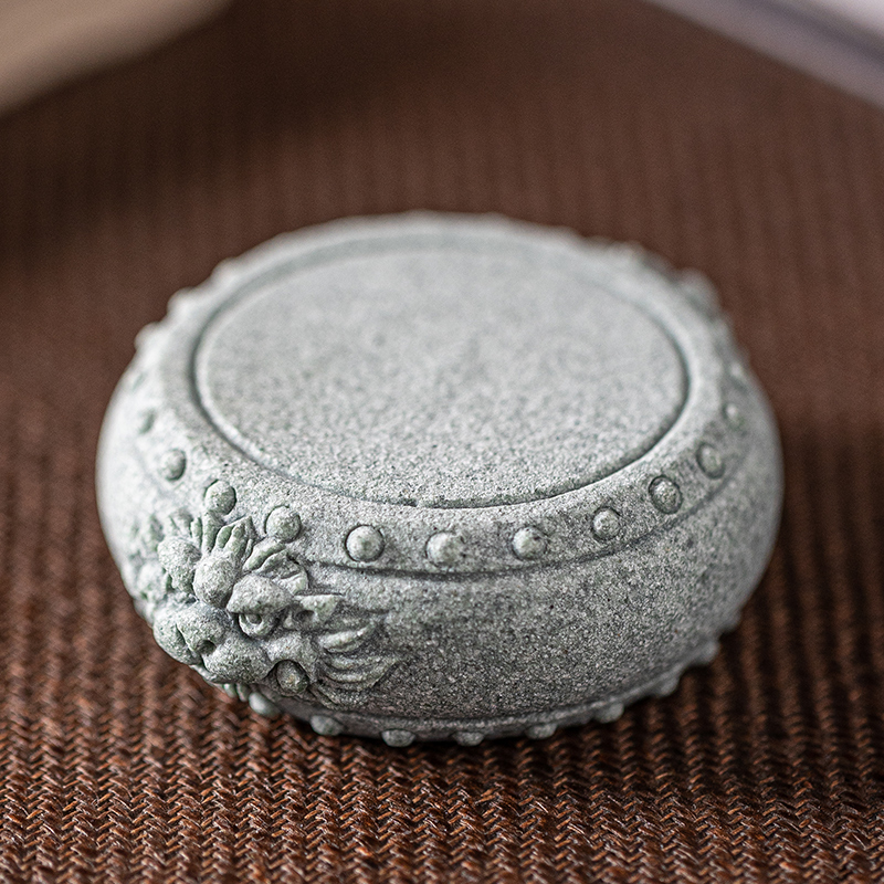 中式麒麟兽首小石鼓茶宠摆件创意小底座盖置杯垫客厅茶桌装饰造景