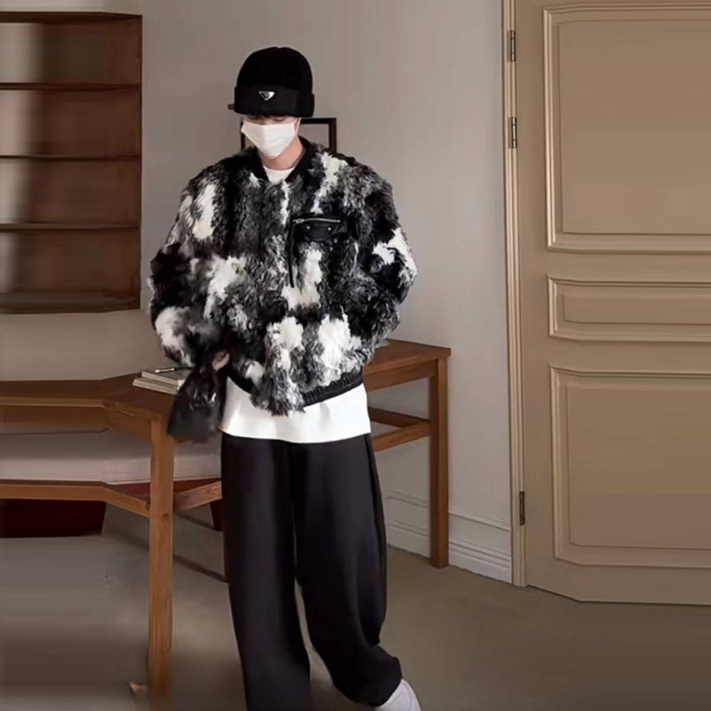 潮流爆款扎染外套男2023新版男款时尚保暖加厚羊羔皮草毛毛大衣