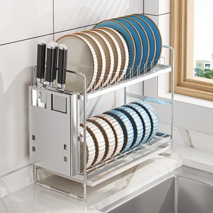 免安装304不锈钢碗架沥水架窄款碗碟厨房置物架双层橱柜碗盘收纳