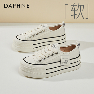 达芙妮白色松糕鞋女厚底小白鞋2026夏季新款休闲透气春秋帆布板鞋