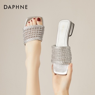 外穿露趾平底凉拖镂空沙滩鞋 达芙妮仙女风绝美水钻一字拖鞋 女夏季