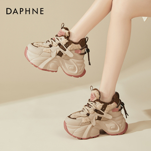 百搭厚底增高9cm松糕运动鞋 新款 女2025冬季 达芙妮加绒毛毛老爹鞋