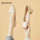 女2026年春夏季 新款 上班职业皮鞋 达芙妮真皮单鞋 女软底粗跟高跟鞋