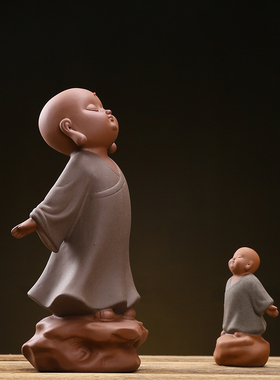 创意紫砂幻空小i和尚装饰摆件禅意中式家居客厅桌面陶瓷工艺装饰