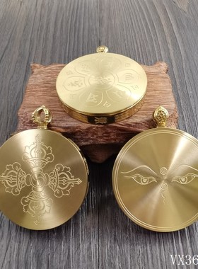 不掉色防水圆形唐卡盒子藏式金色嘎E乌盒照片画吊坠盒扎基拉姆外