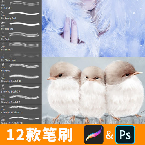 procreate笔刷ps笔刷逼真毛茸茸毛发毛绒可爱毛球羊毛毡绒毛B412