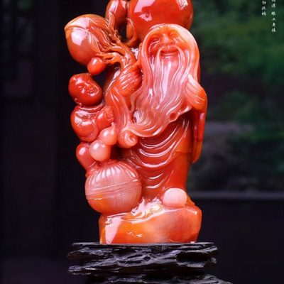 福建寿山石寿星公摆件人物圆雕俏色手工家居客厅装饰摆设原石工艺
