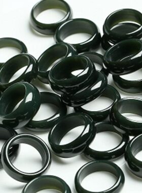 和田玉墨青玉戒指 天然玉石指环男女情侣款 玉器戒指珠宝手饰新疆