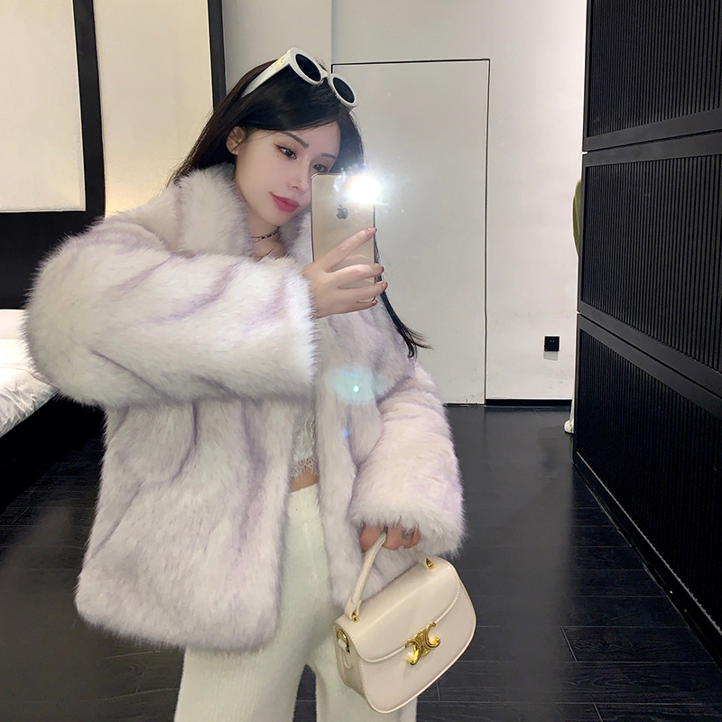 实拍冬季新款托斯卡环保渐变色仿狐狸毛皮草外套女短款毛绒绒大衣