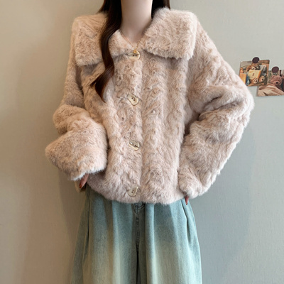 实拍大码张予曦同款咩咩绒毛绒抽绳短外套女冬季加厚仿羊羔毛皮草