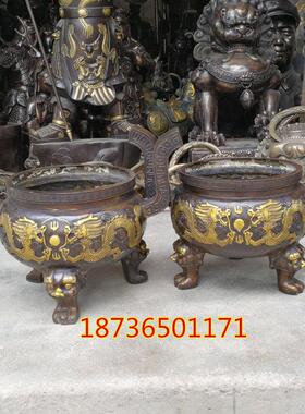 风水铜器特大号纯铜双龙戏珠铜香炉铜双龙鼎招财摆件家居装饰品