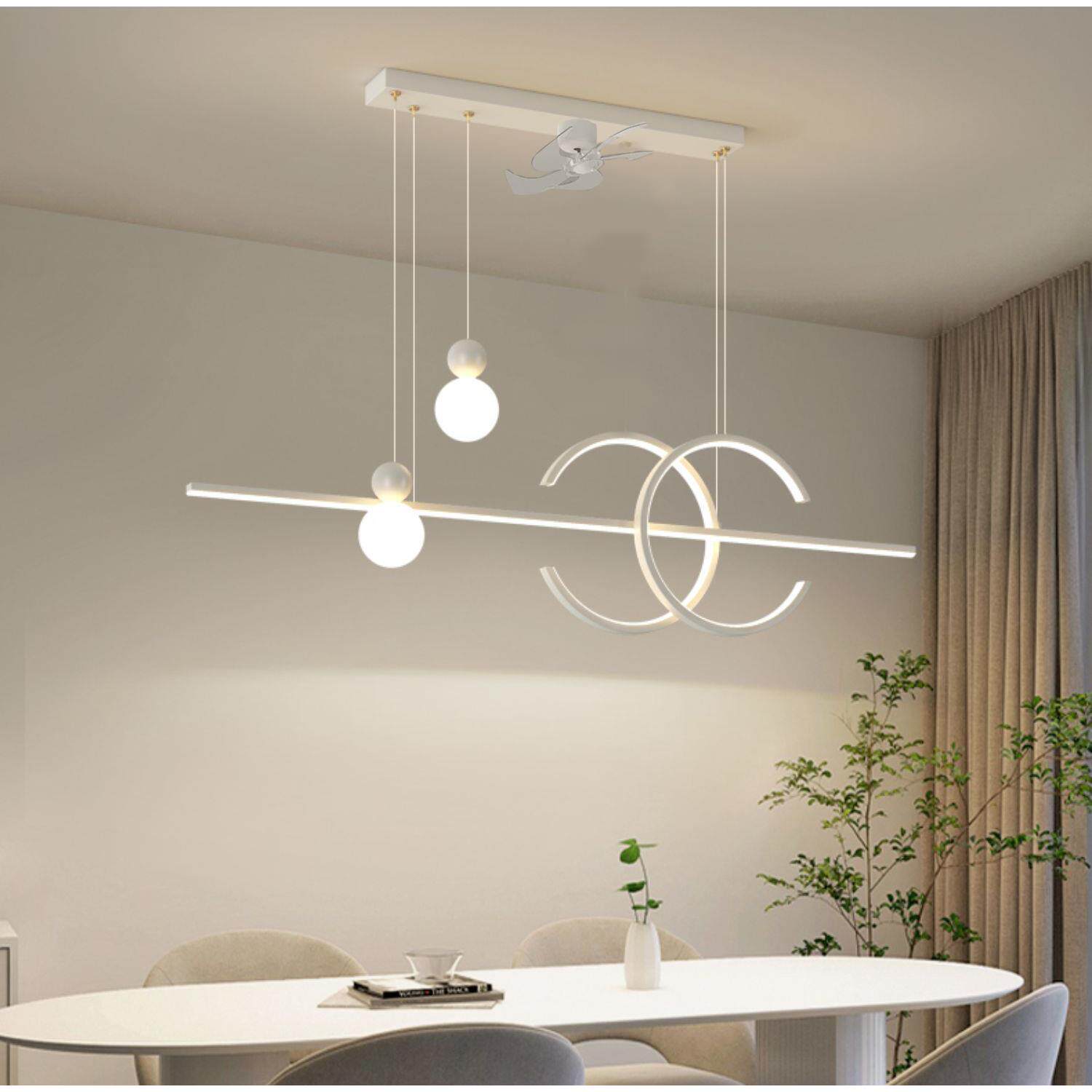 风扇灯吊灯餐厅灯现代简约360度摇头变频节能家用LED吊灯6档变速