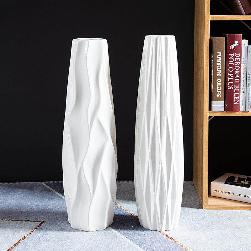 70厘米白色落地式陶瓷花瓶大装饰品客厅窗户现代简单干花插花水文
