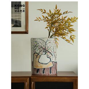 孔河瓦比萨比风格手绘陶瓷插花花瓶民食店家庭入口样板房电视柜桌