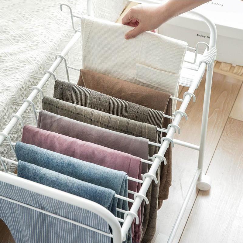 大容量落地式裤子收纳架 家用带滑轮推车衣架 阳台晾晒多功能裤架