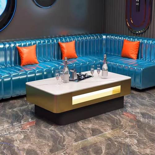 KTV茶几发光轻奢不锈钢岩板大理石桌包厢卡座钢化玻璃酒吧台定制