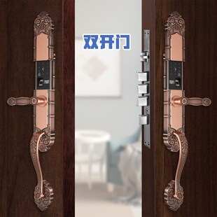 别墅大门指纹锁双开门密码锁家用防盗门电子锁欧式铜门智能锁