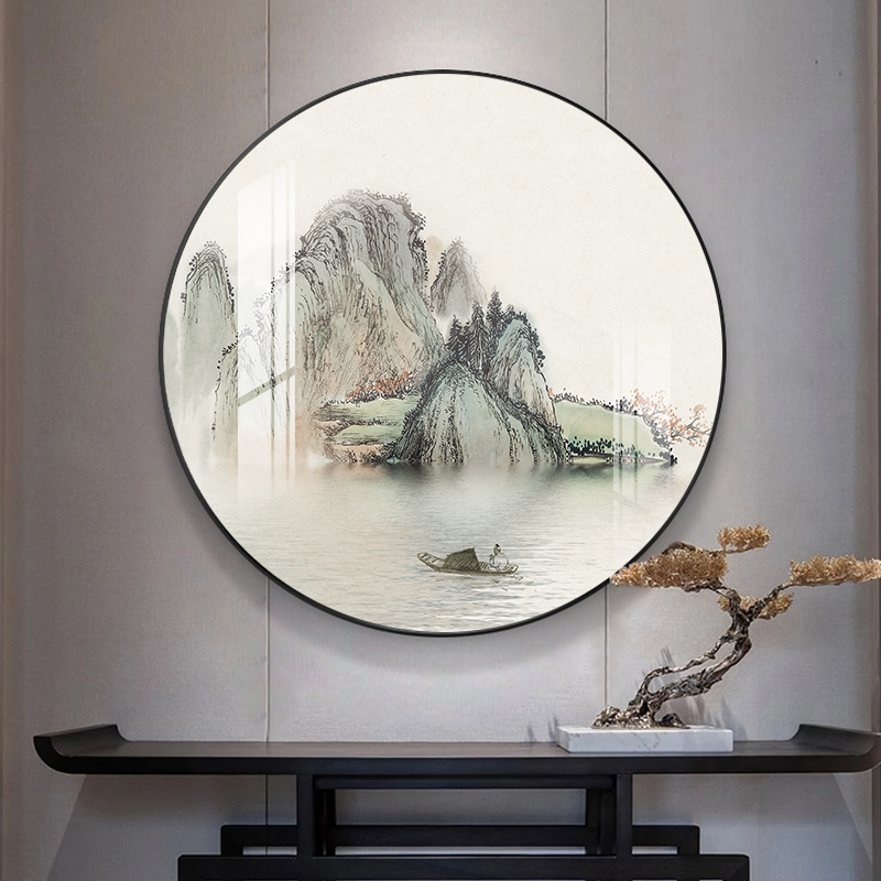 新中式圆形装饰画客厅沙发背景墙挂F画餐厅酒店水墨画办公室山水图片