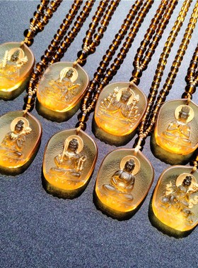 佛牌古法琉璃g玉镶贴金本命佛吊坠十二生肖八大守护神千手观音男