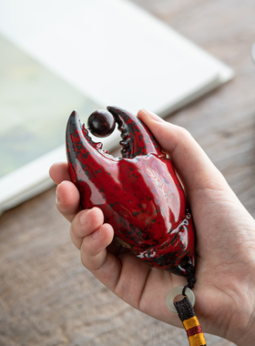 问瓷阁王顺陶瓷手中有钱r手把件招财手里有钳螃蟹钳摆件把玩礼品