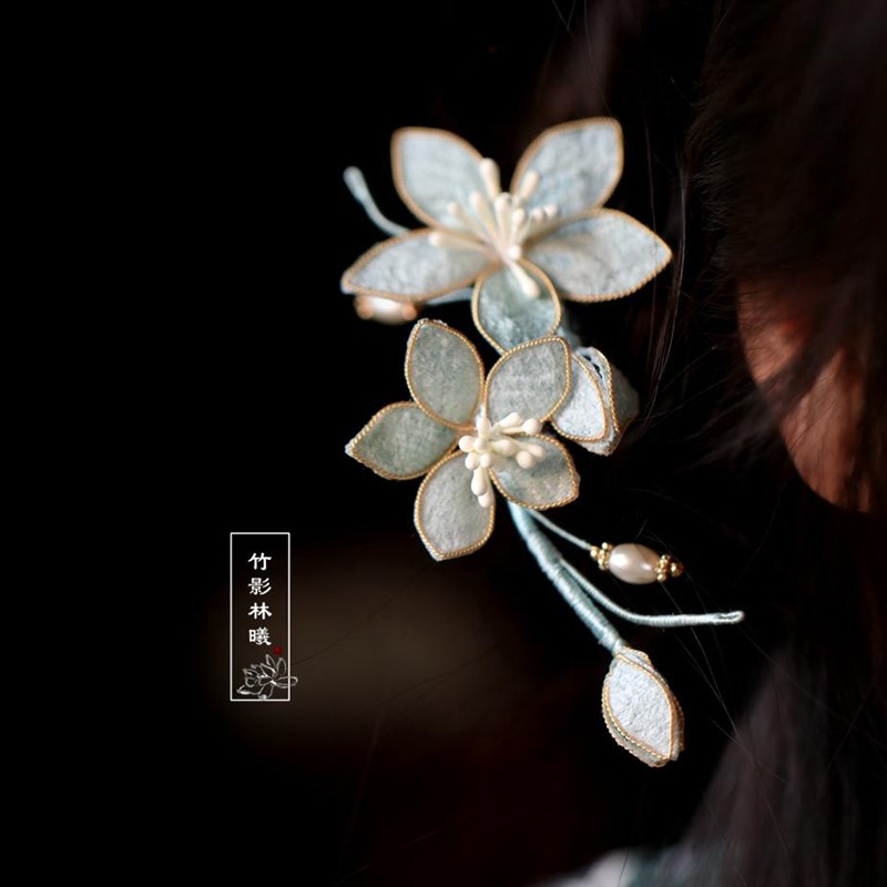 倚栏拂 a发钗u型汉服日常百搭发簪子古风精致简约布绒秋季玉兰宋