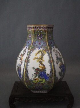 家居装饰仿古怀旧老物件鸟摆件古玩花瓶玉清代花做旧雍正收藏粉彩