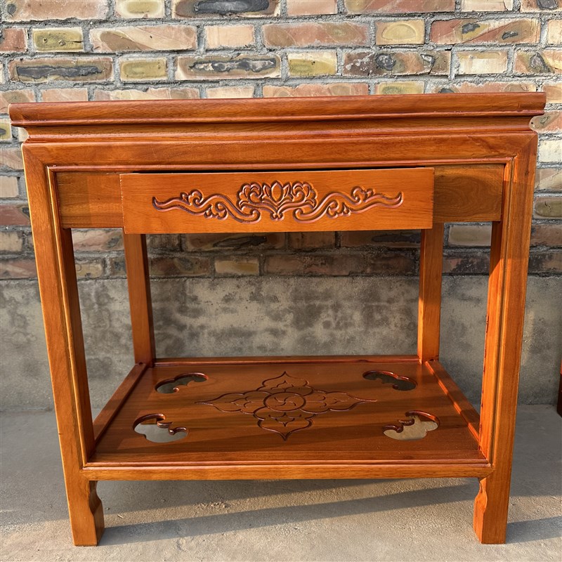 新款中式实木抽屉花架盆景鱼缸架奇石桌榆木置物架电话Z桌茶几沙