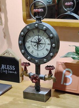 怀旧摆设欧式装饰品复古摆件工业风餐厅桌面客厅书房座钟工艺品