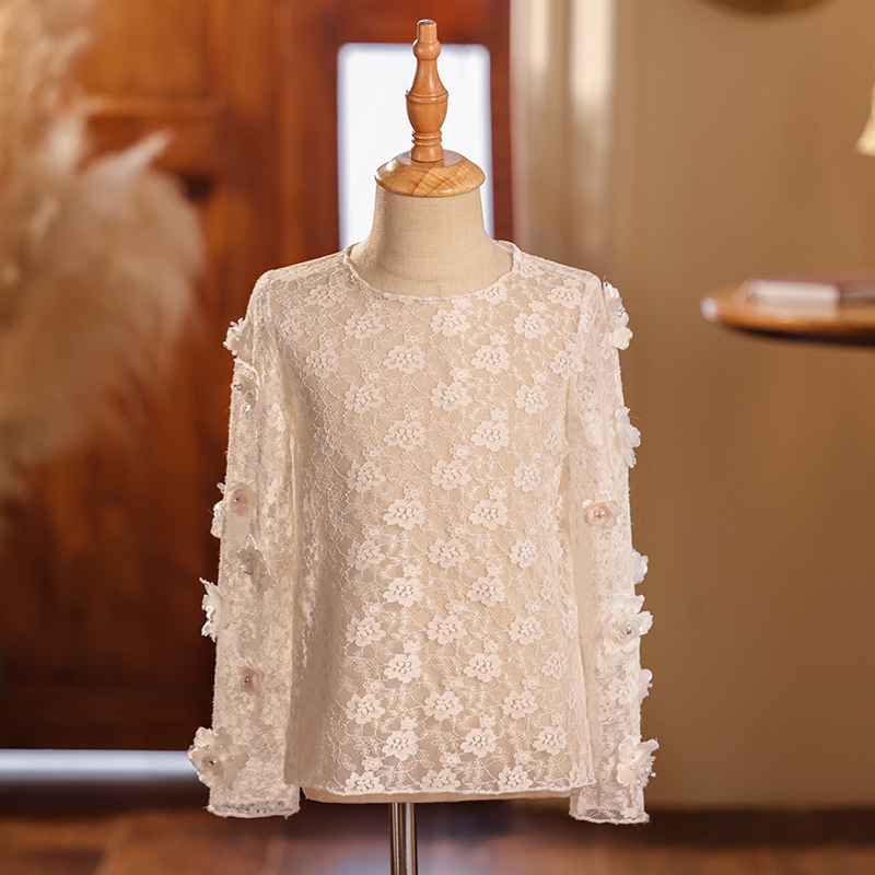 女童礼服主持人走秀演出裙蕾x丝婚纱打底衫洋气内搭镂空夏季新品