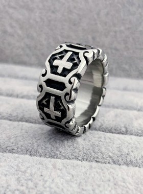潮酷永恒对戒十字架戒o指复古男女尾戒嘻哈原创痞帅高级感轻奢指