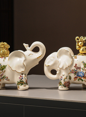 家居装饰品陶瓷大象摆件电视柜酒柜客厅高档旺宅葫芦裂Z纹釉工艺