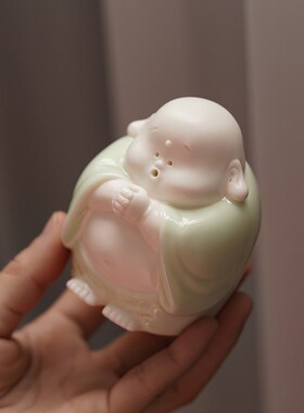 创意中式弥勒佛陶瓷摆件大肚招财笑佛F家居客厅桌面装饰工艺品摆