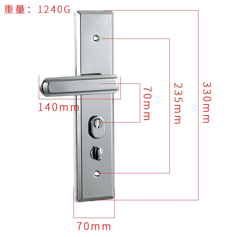 玥玛不锈钢镜面防盗n门把手入户门拉手双活双快加厚面板机械锁具