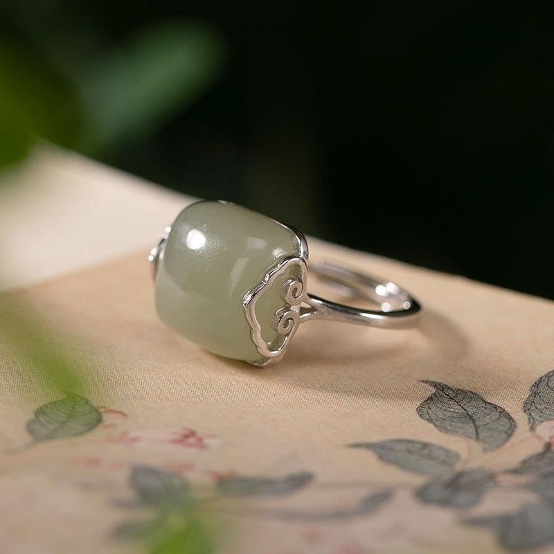 中国复古风S925m银祥云精致戒指环大气质开口可调节和田玉百搭女