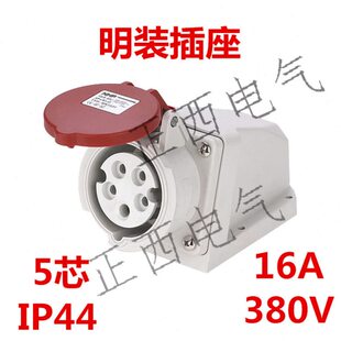 防水工业插座054正西IPA 4插座16P5孔  头  壁挂式5芯V538  明装
