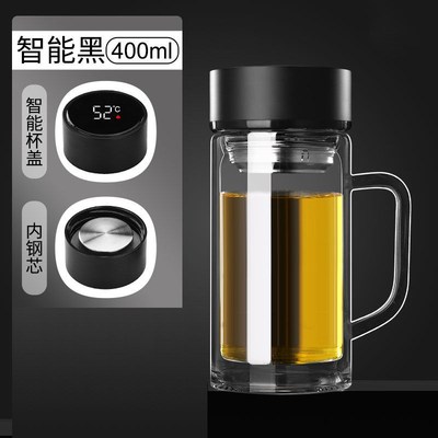家用智能显温大容量n双层玻璃杯带把手耐高温男女泡茶杯办公室水