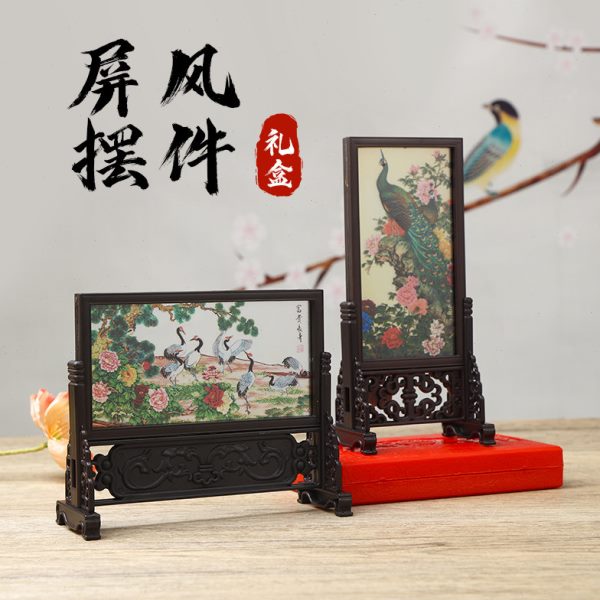 中古风书房桌面小屏风摆件复古创意中国风礼品古典漆器艺术工艺品
