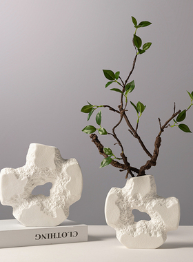 新中式侘寂风创意陶瓷花瓶摆件简约花器客厅书R房样板间软装饰品