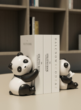 创意可爱熊猫书挡摆件家居客厅玄关酒柜办公室高级X感装饰品书立